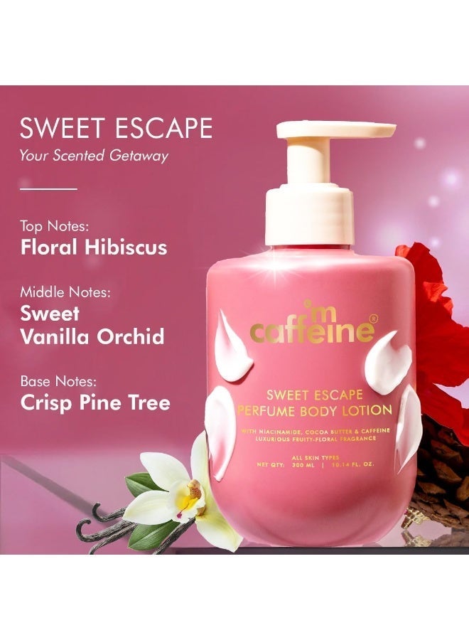 mCaffeine Sweet Escape Perfume Winter Body Lotion, Niacinamide, Cocoa & Shea Butter, Deep Moisturization for Dry Skin, Lightweight, Non-Sticky & Daily Use, Fruity-Floral Fragrance, Unisex, 300ml - Image 2